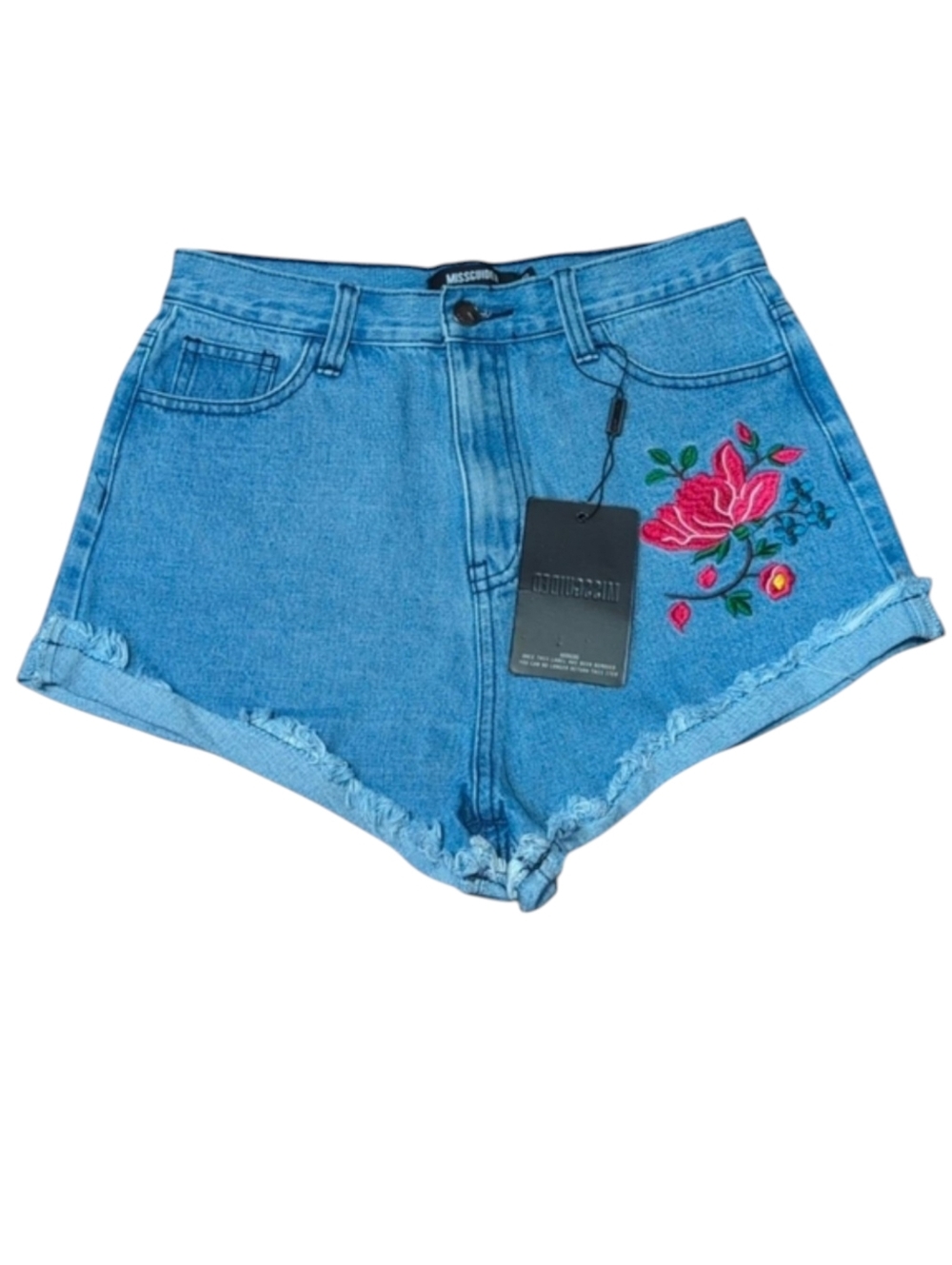 Missguided High Rise Floral Embroidered Denim Shorts Size 6